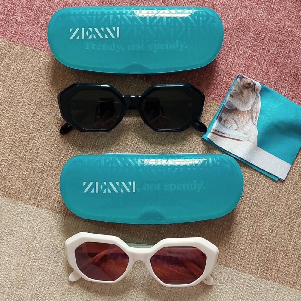 2 pair prescription Timo x Zenni geometric sunglasses with cases